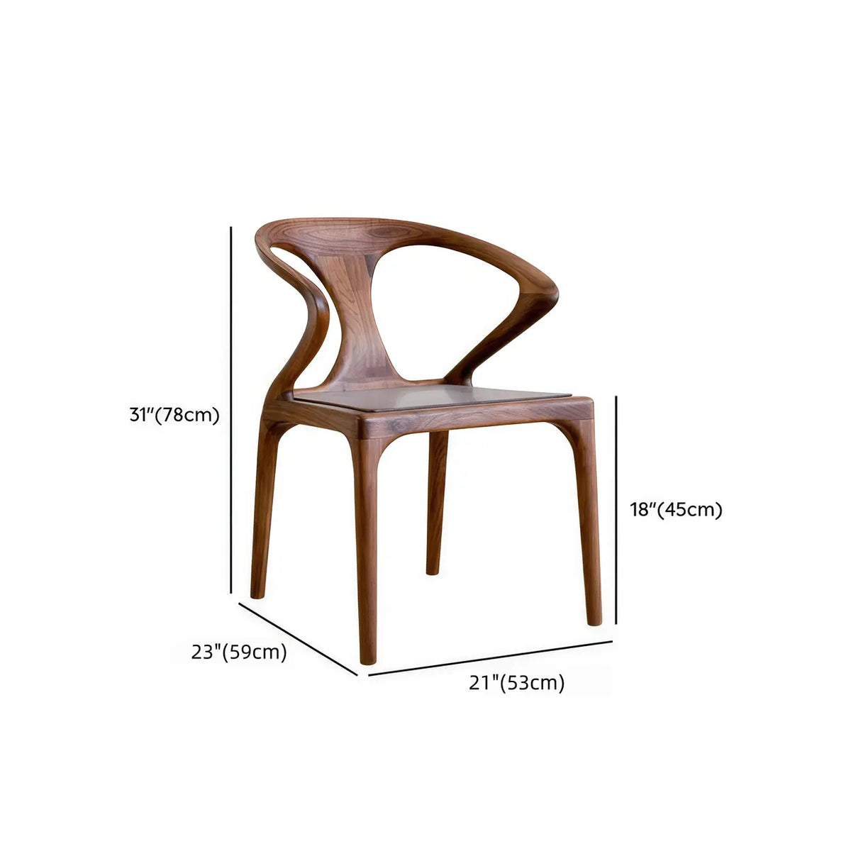 Chic Sculptural Open Low Back Wood Dining Chair Walnut Image - 9