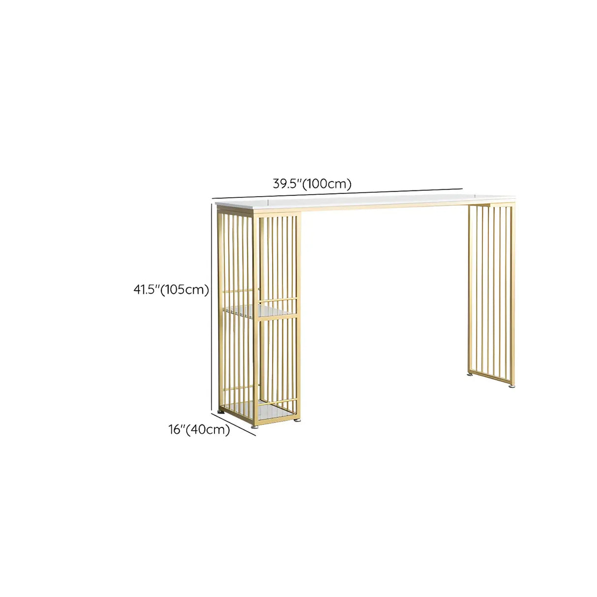 Chic White Rectangular Metal Gold Large Storage Bar Table