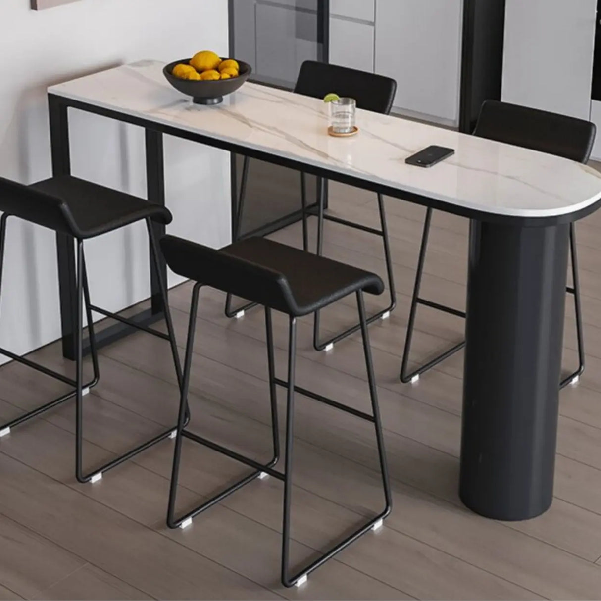 Chic White Rectangular Stone Double Pedestal Bar Table Image - 1