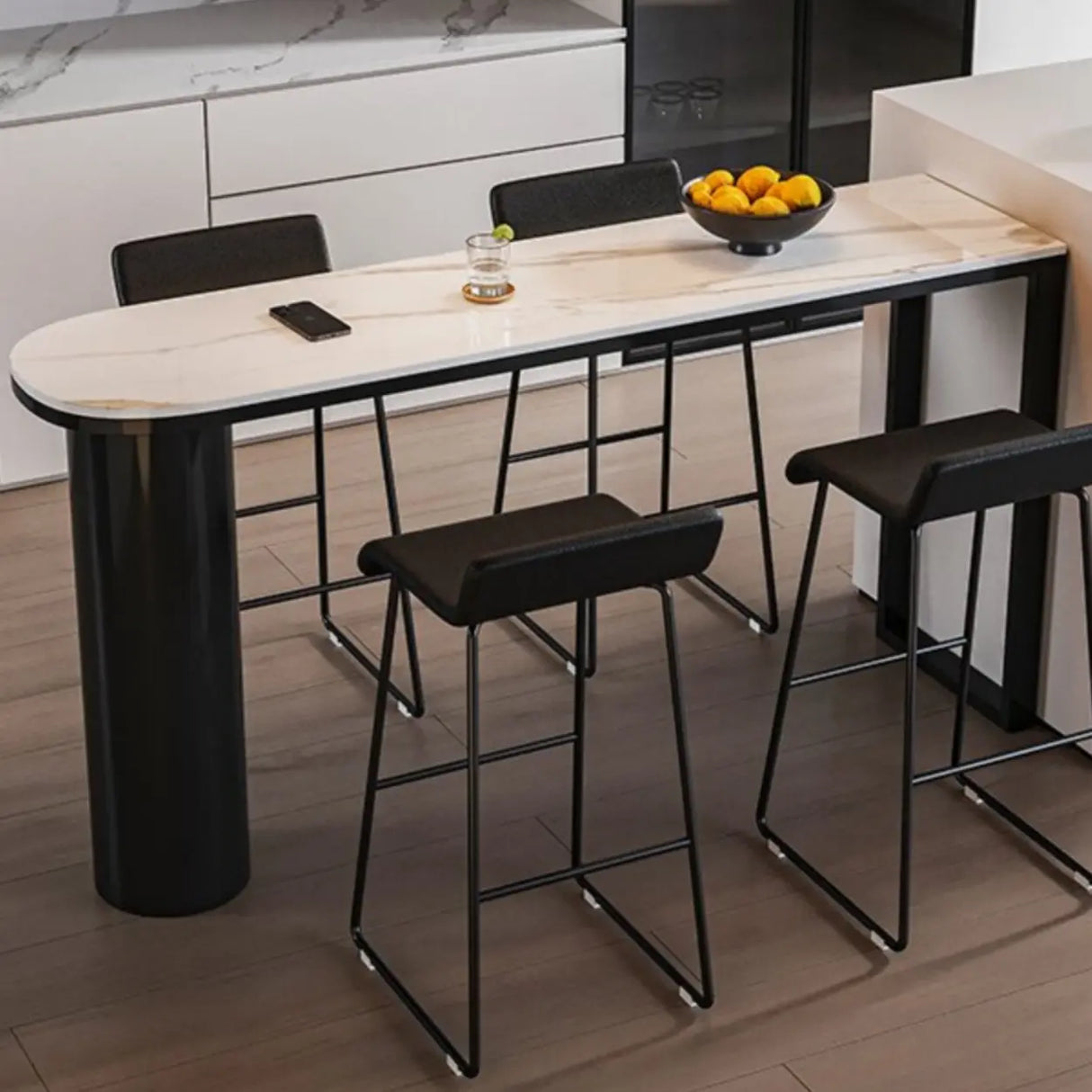 Chic White Rectangular Stone Double Pedestal Bar Table Image - 3