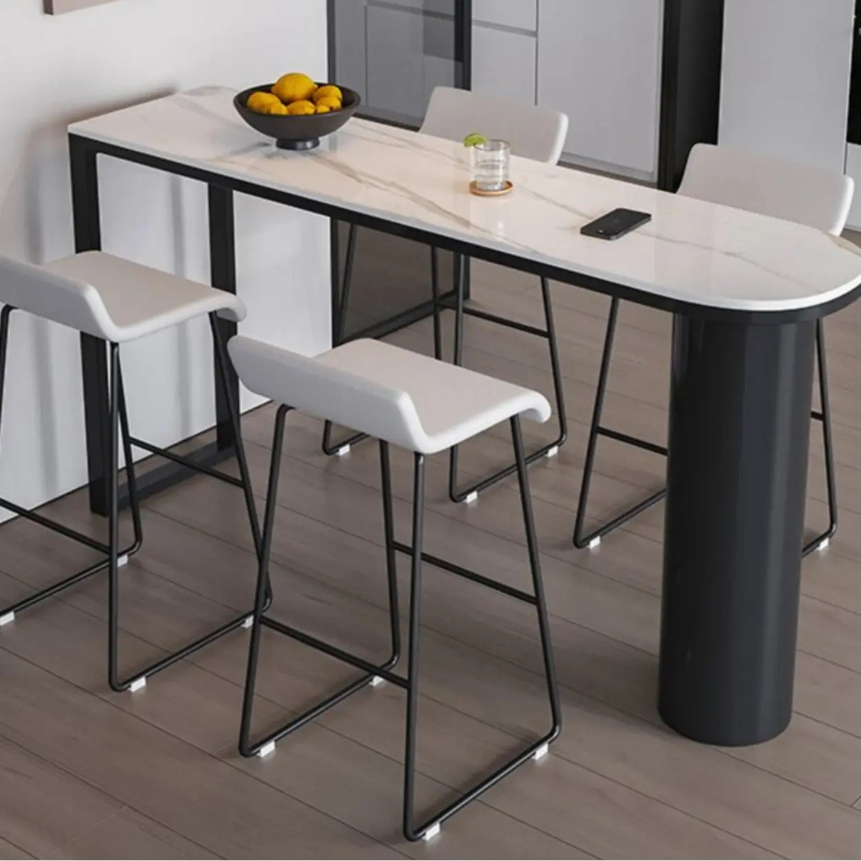 Chic White Rectangular Stone Double Pedestal Bar Table Image - 4