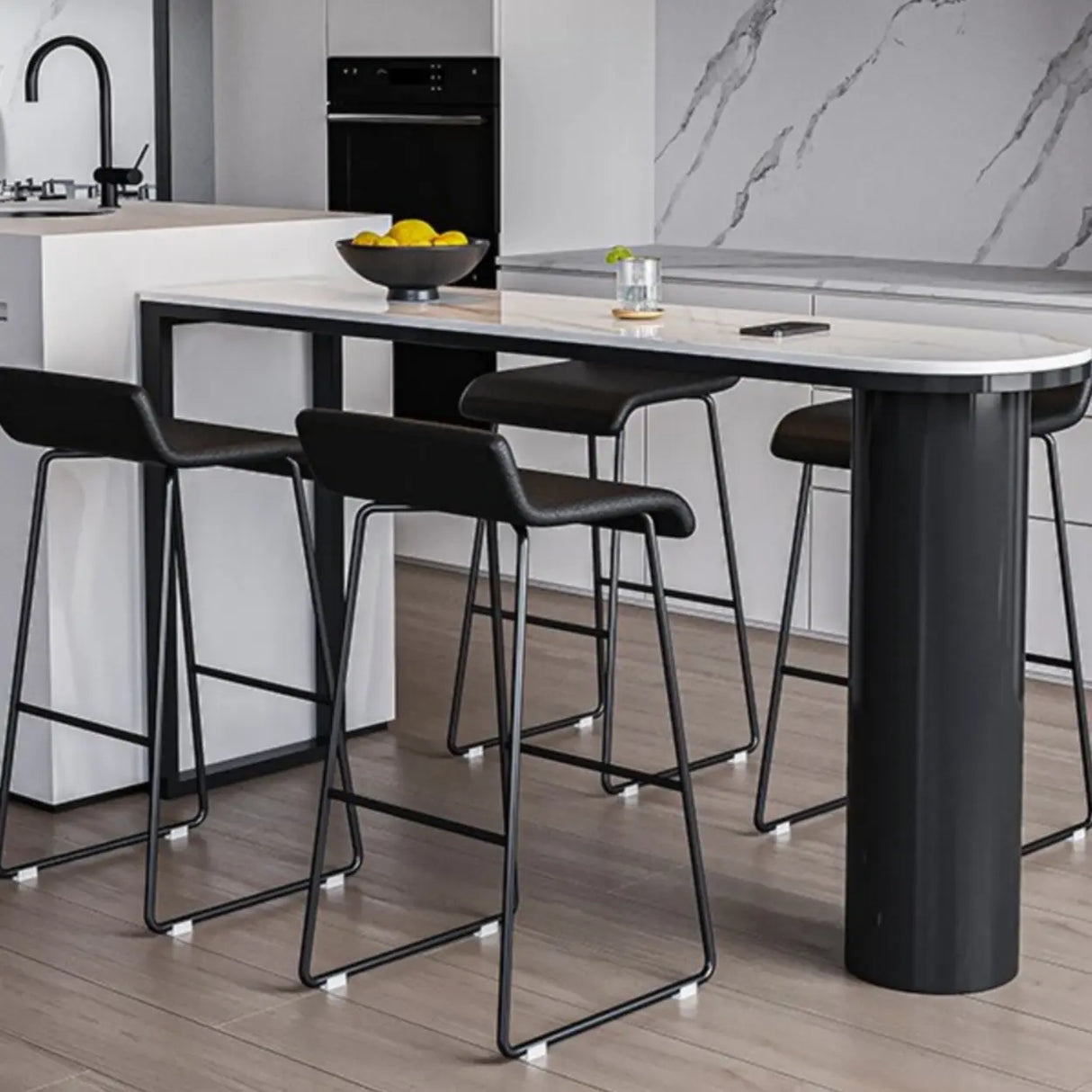 Chic White Rectangular Stone Double Pedestal Bar Table Image - 5