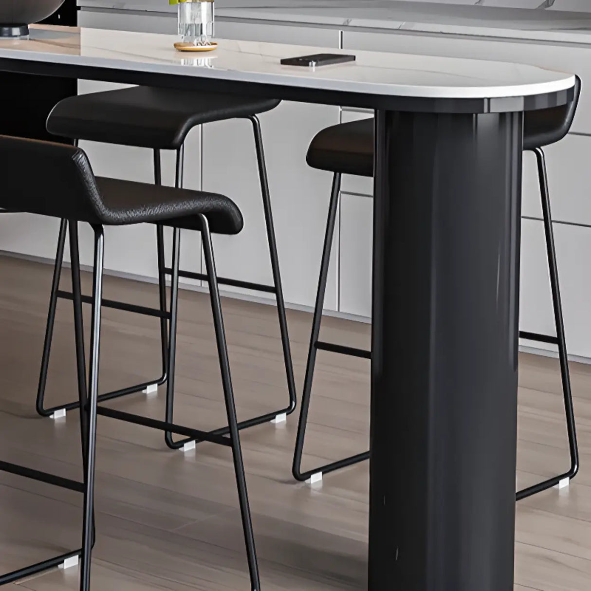 Chic White Rectangular Stone Double Pedestal Bar Table Image - 7