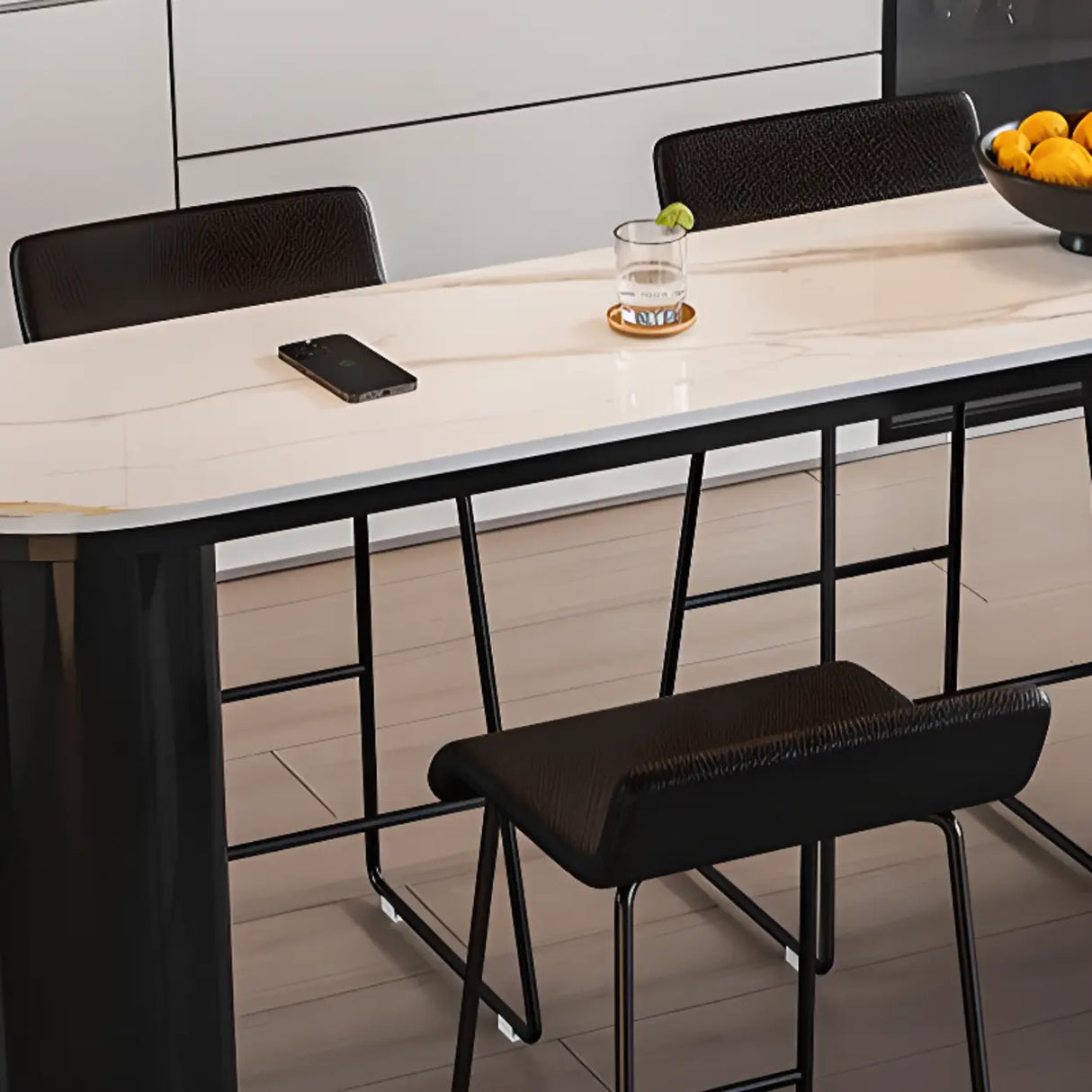 Chic White Rectangular Stone Double Pedestal Bar Table Image - 8