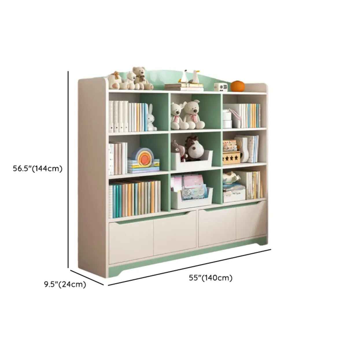 Children's Pastel Closed Wood Drawers Wide Bookshelves