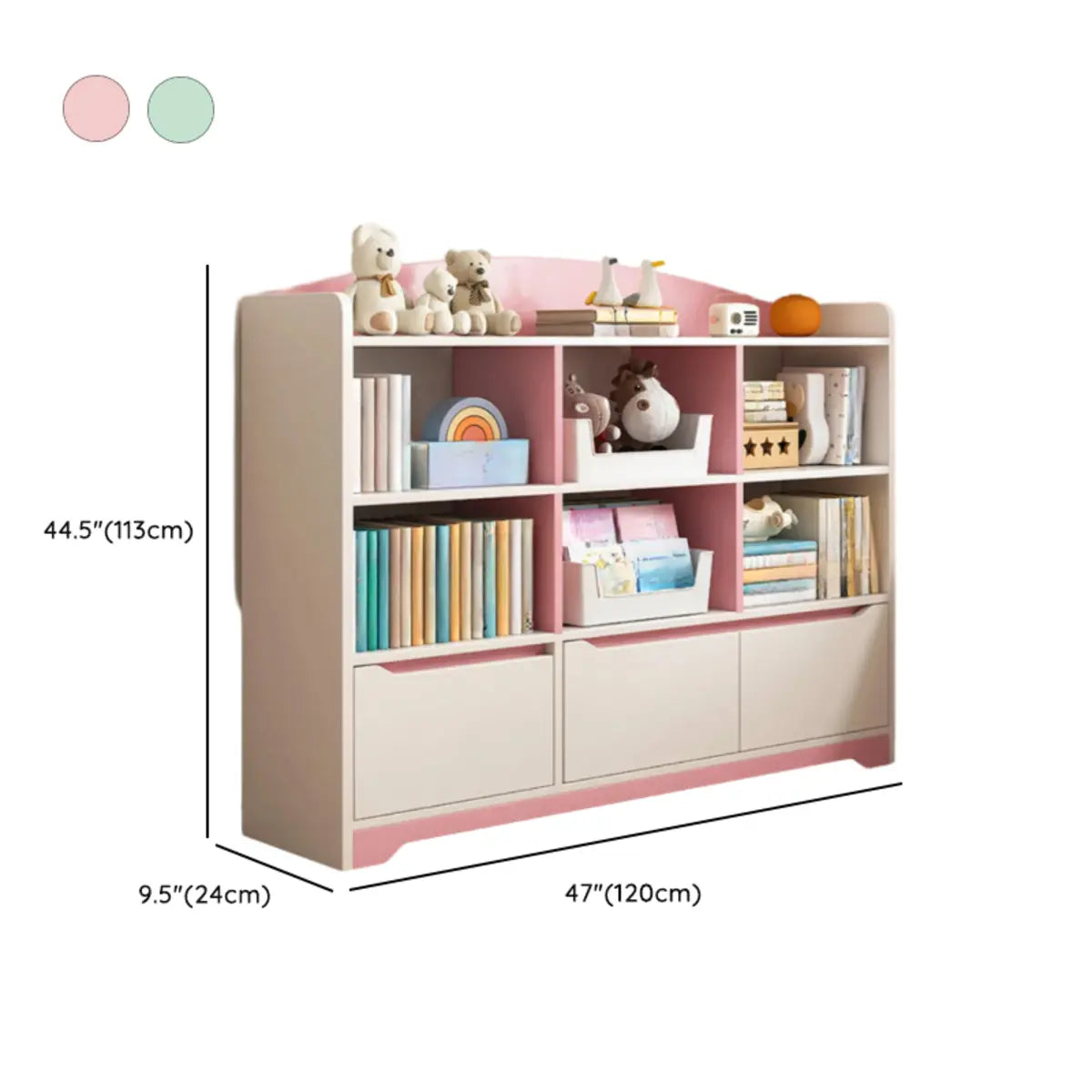 Children's Pastel Closed Wood Drawers Wide Bookshelves Image - 26
