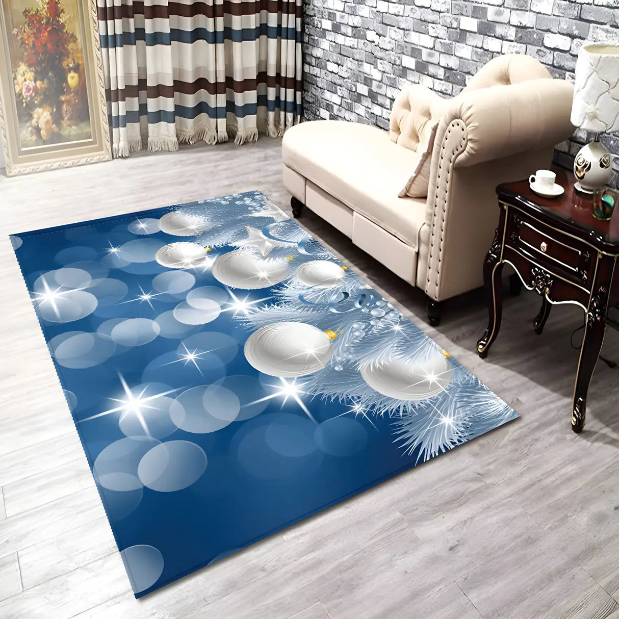 Christmas Candle Printed Polyester Rectangle Area Rug Image - 1