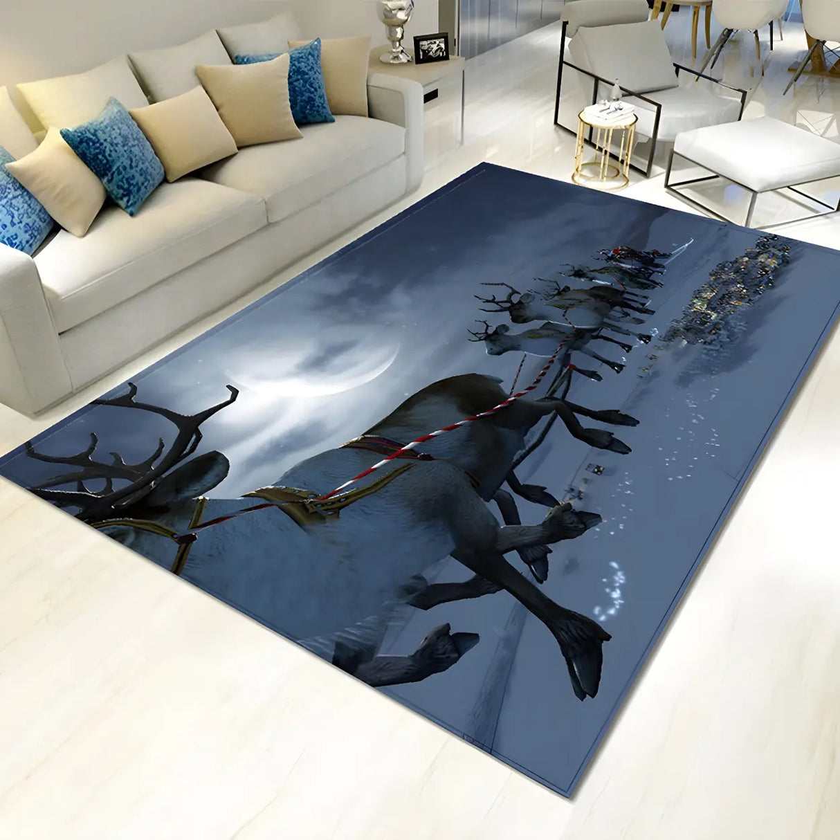 Christmas Candle Printed Polyester Rectangle Area Rug Image - 6