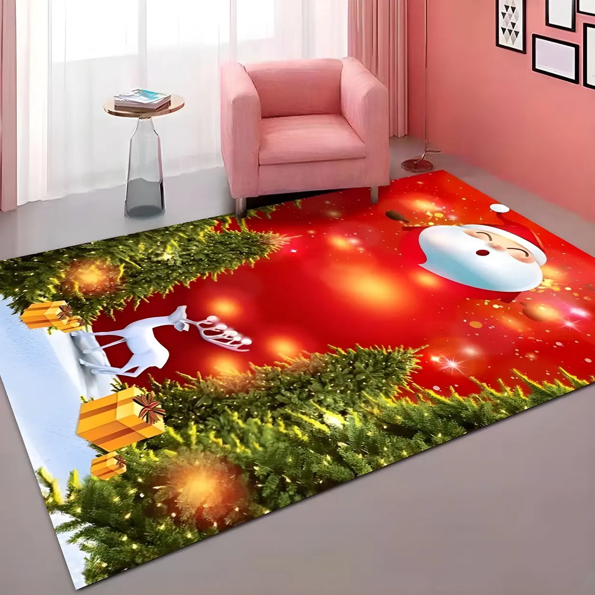 Christmas Rectangular Fabric Multicolor Area Rug Image - 2