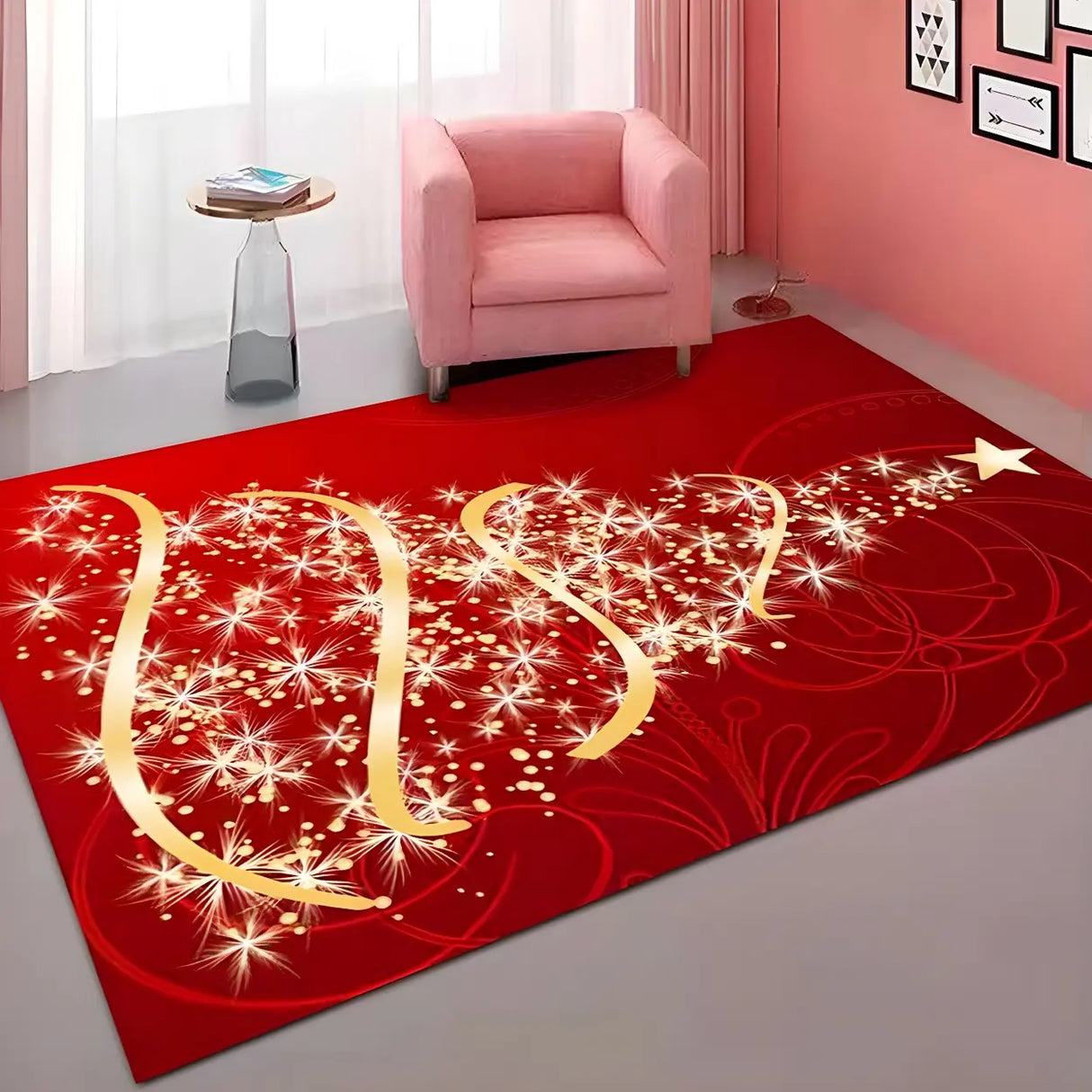 Christmas Rectangular Fabric Multicolor Area Rug Image - 3