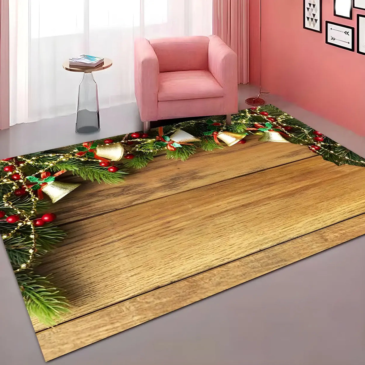 Christmas Rectangular Fabric Multicolor Area Rug Image - 4