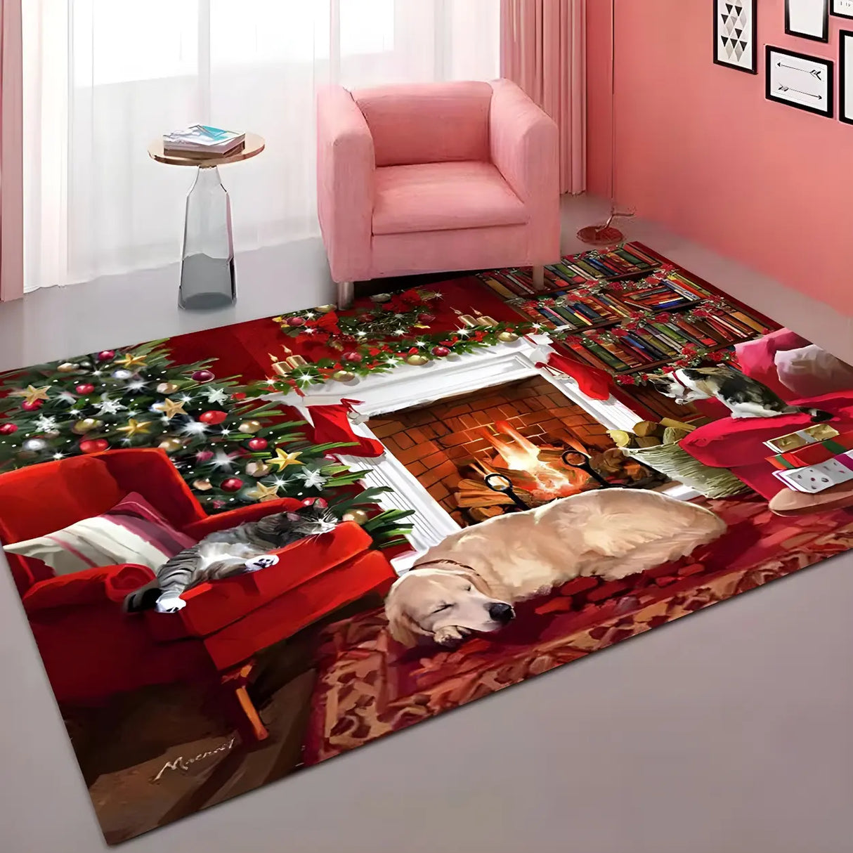 Christmas Rectangular Fabric Multicolor Area Rug Image - 5