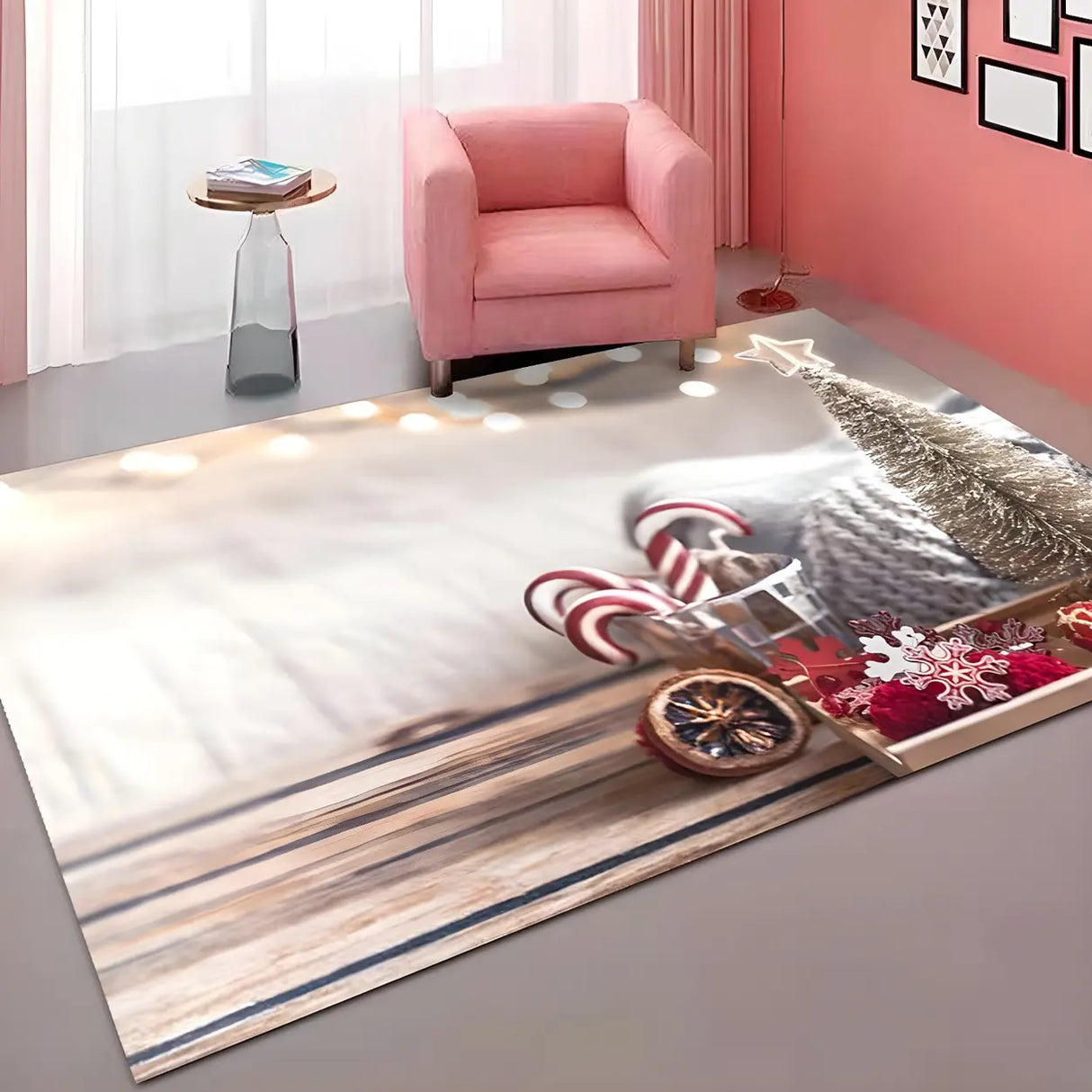 Christmas Rectangular Fabric Multicolor Area Rug Image - 6