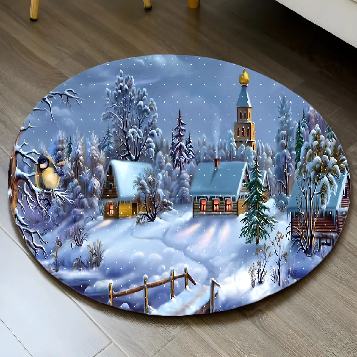 Christmas Round Polyester Santa Red Anti-Slip Area Rug Image - 9