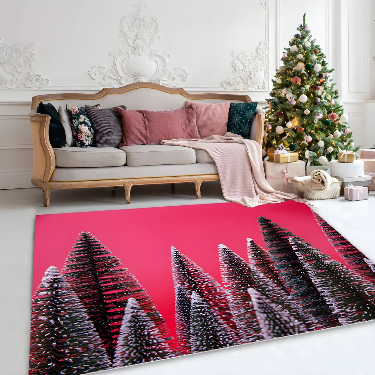 Christmas Santa Print Polyester Red Anti-Slip Area Rug Image - 6