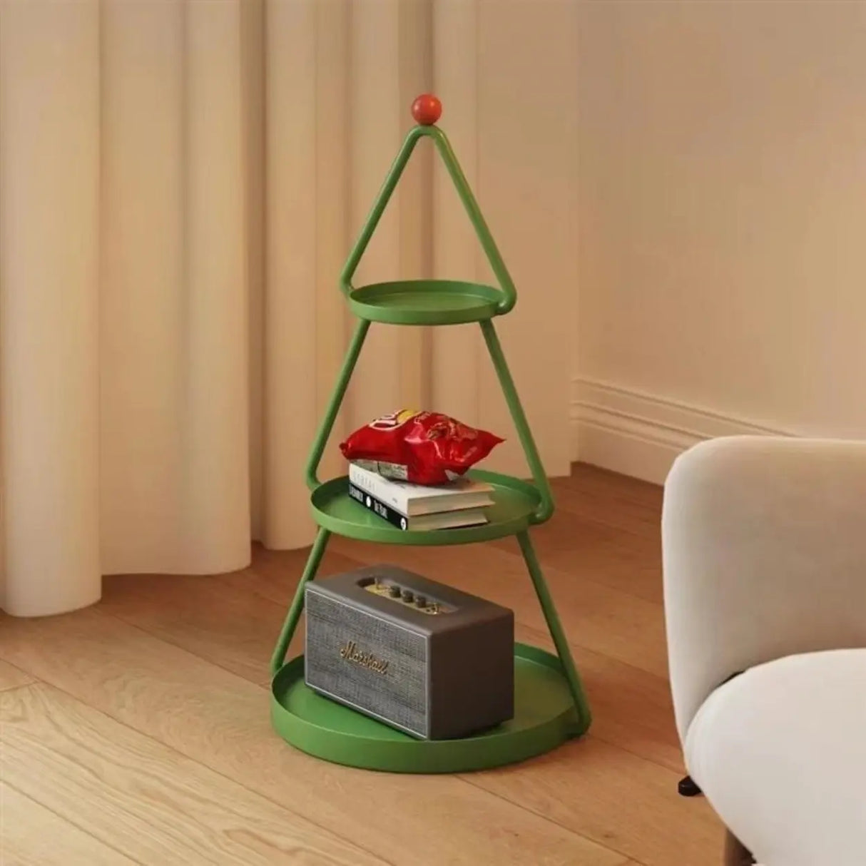 Christmas Tree End Table with 3 Tier Storage Shelf Image - 1