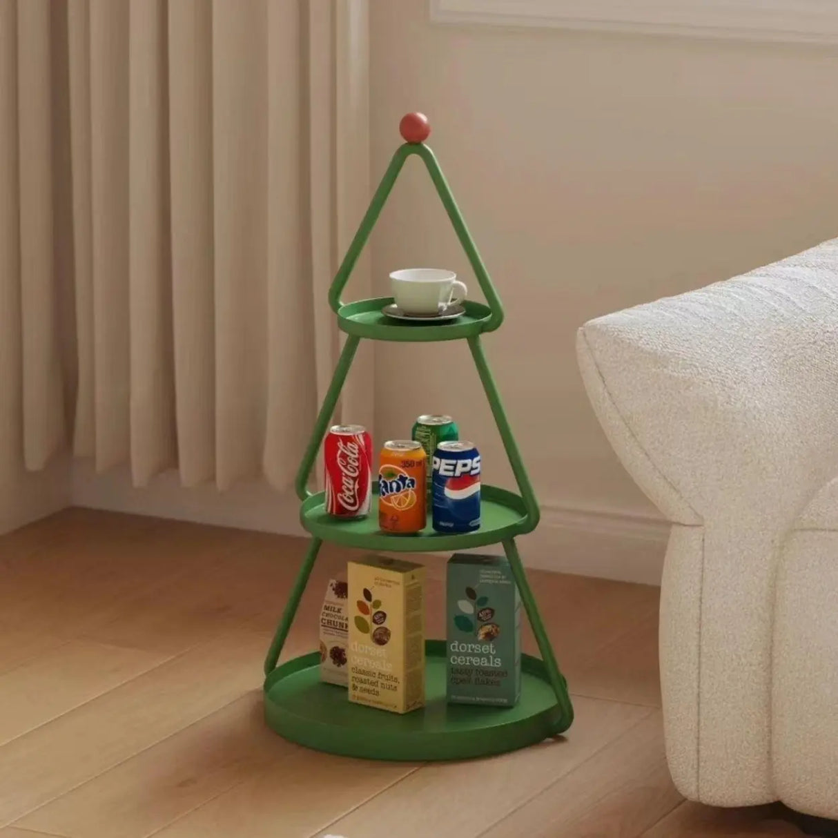 Christmas Tree End Table with 3 Tier Storage Shelf Image - 2