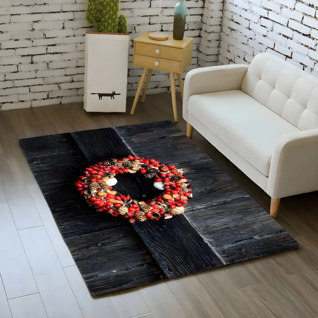 Christmas Wreath Polyester Anti-Slip Backing Area Rug Image - 2