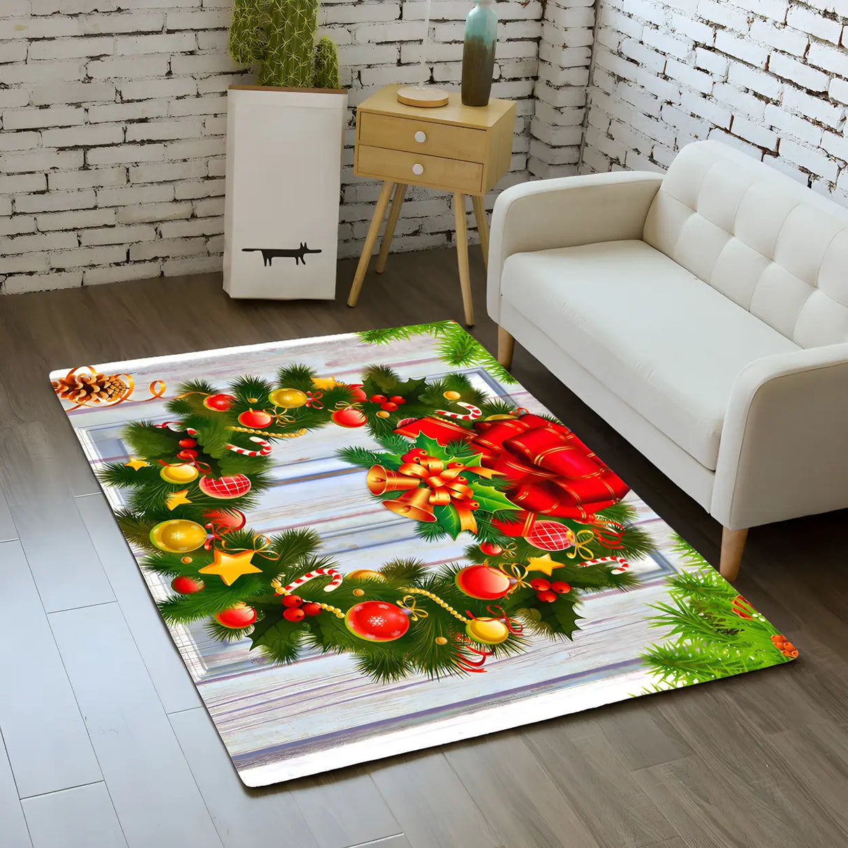 Christmas Wreath Polyester Anti-Slip Backing Area Rug Image - 3