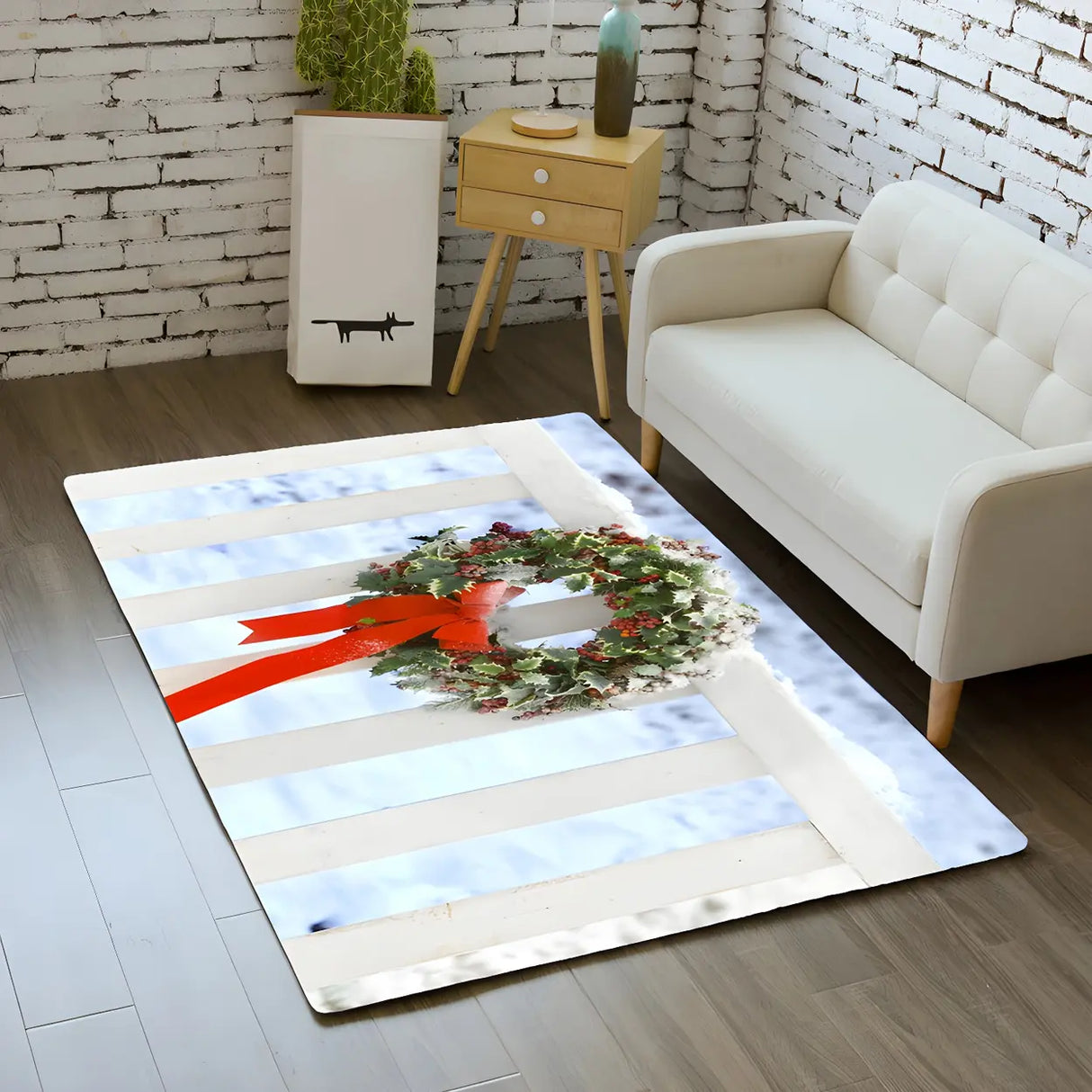 Christmas Wreath Polyester Anti-Slip Backing Area Rug Image - 4
