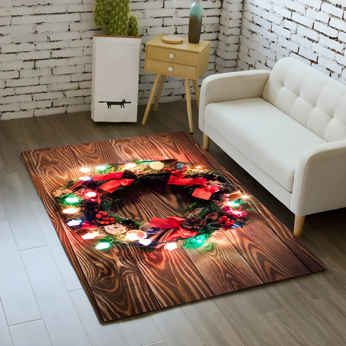 Christmas Wreath Polyester Anti-Slip Backing Area Rug Image - 5