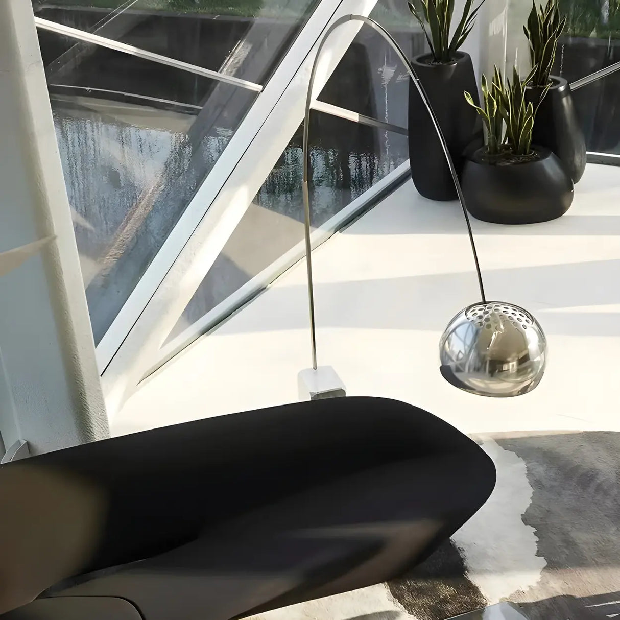Chrome Dome Modern Arc Floor Lamp with Marble Base Image - 10