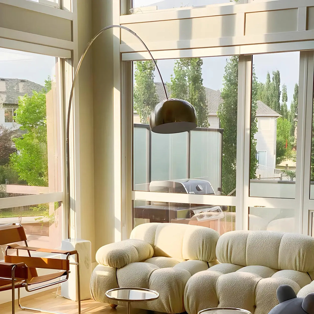 Chrome Dome Modern Arc Floor Lamp with Marble Base Image - 11