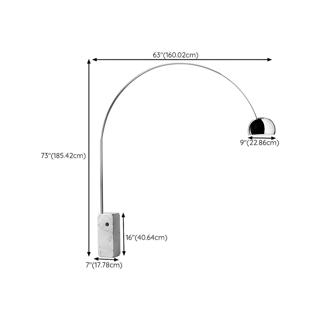 Chrome Dome Modern Arc Floor Lamp with Marble Base