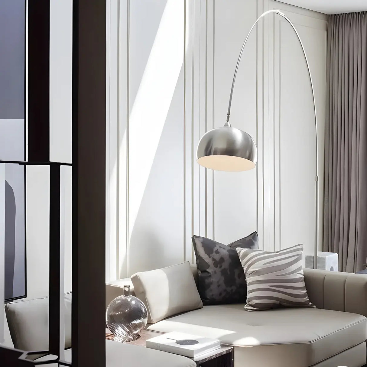 Chrome Dome Modern Arc Floor Lamp with Marble Base Image - 2