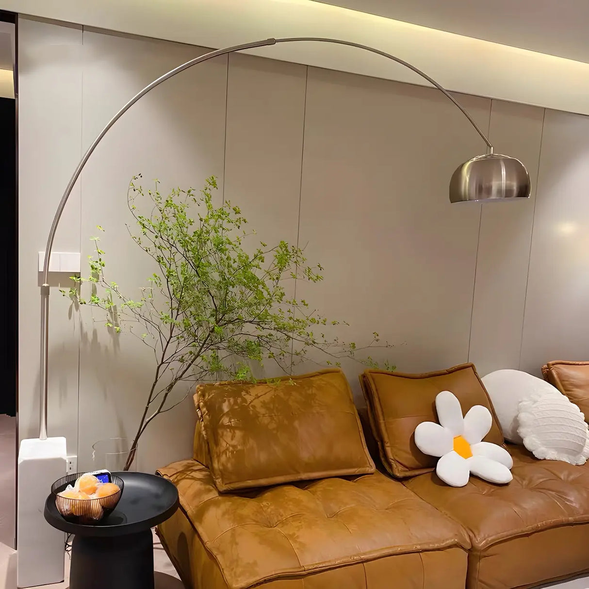 Chrome Dome Modern Arc Floor Lamp with Marble Base Image - 4