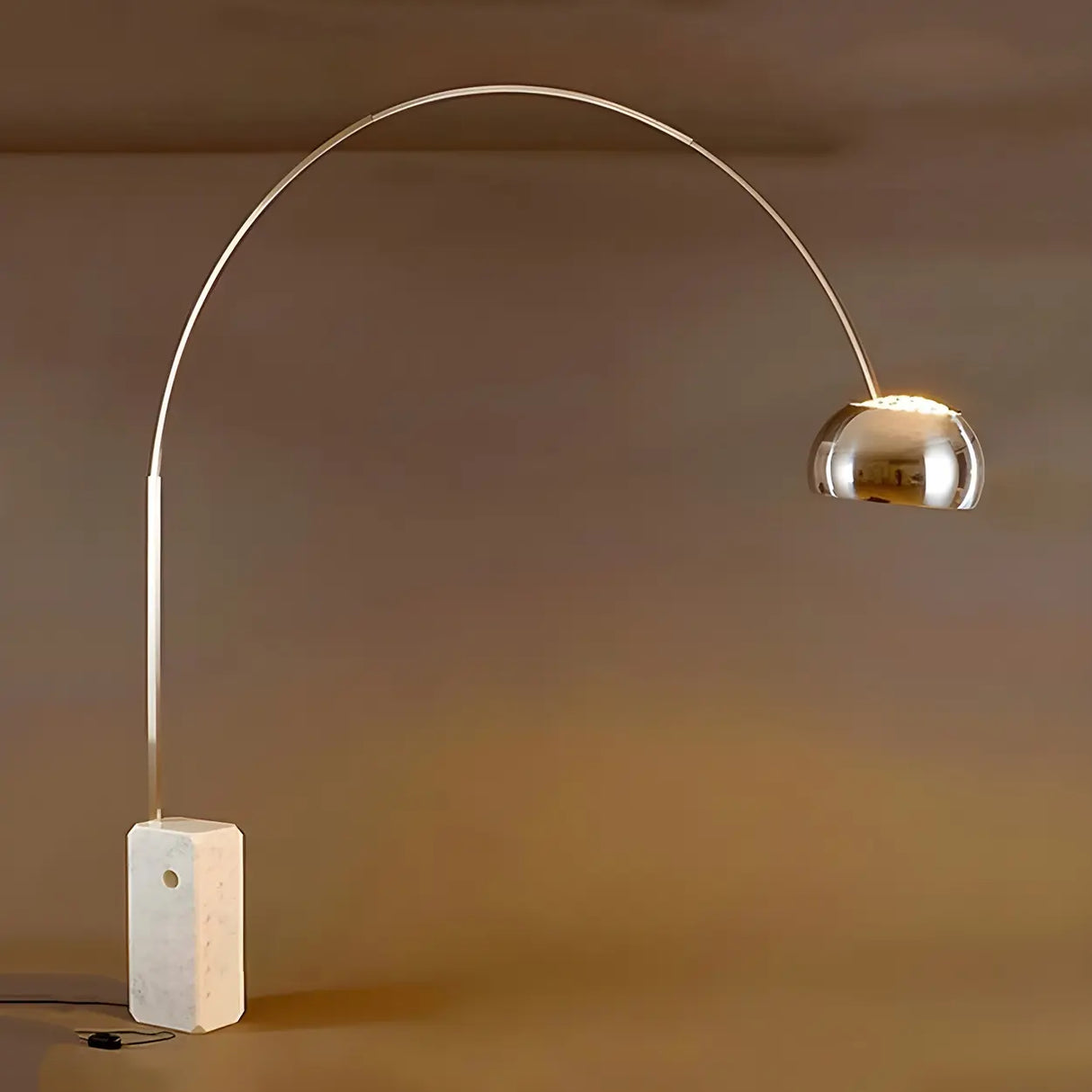 Chrome Dome Modern Arc Floor Lamp with Marble Base Image - 6