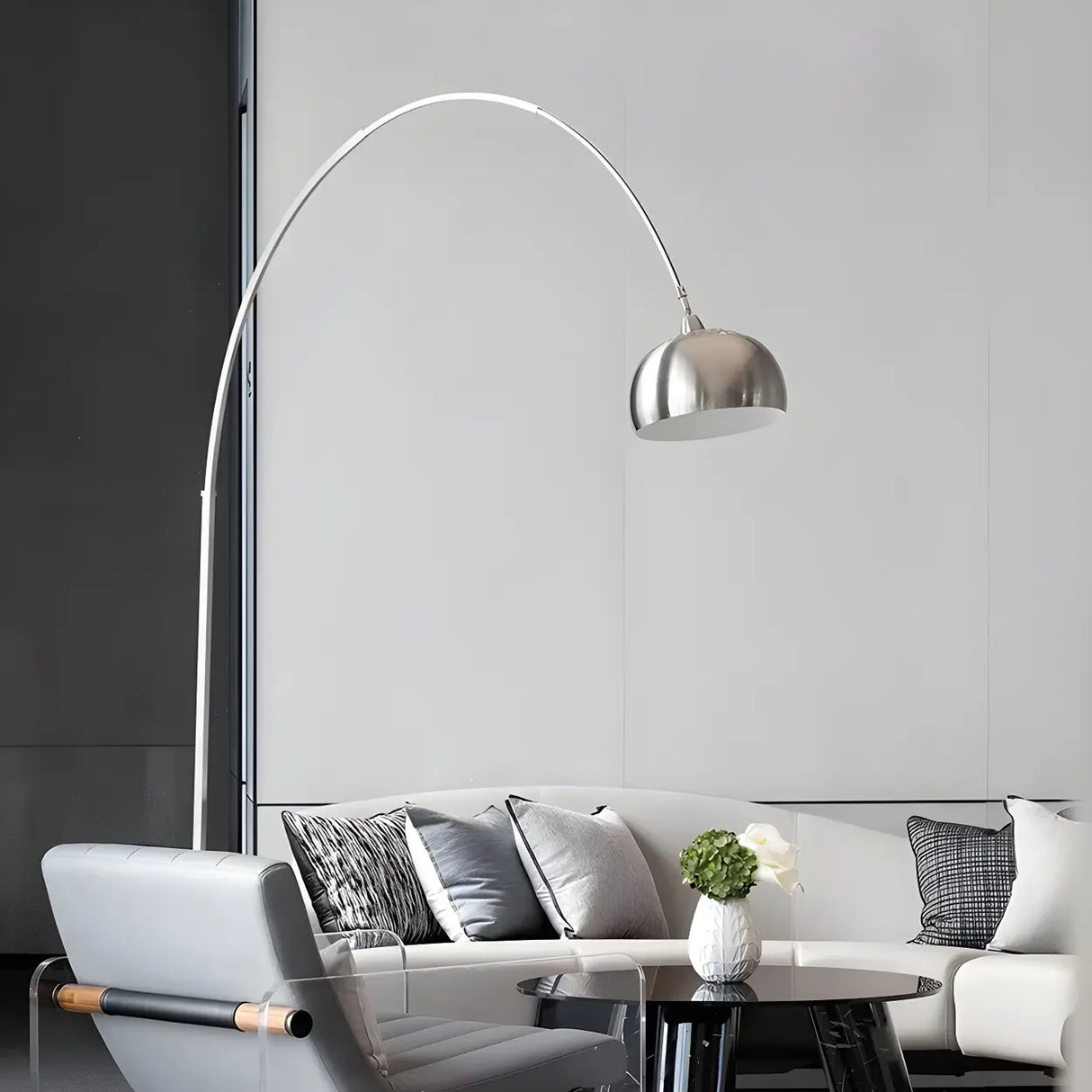 Chrome Dome Modern Arc Floor Lamp with Marble Base Image - 9