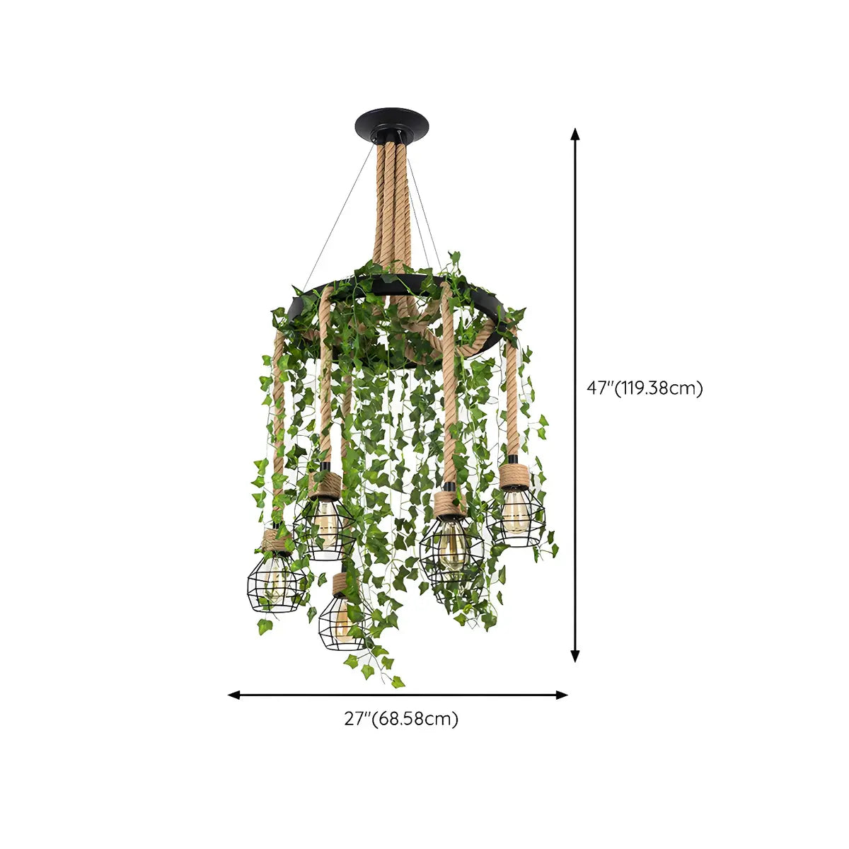 Circle Rope Cage Restaurant Black Edison Bulb Chandelier