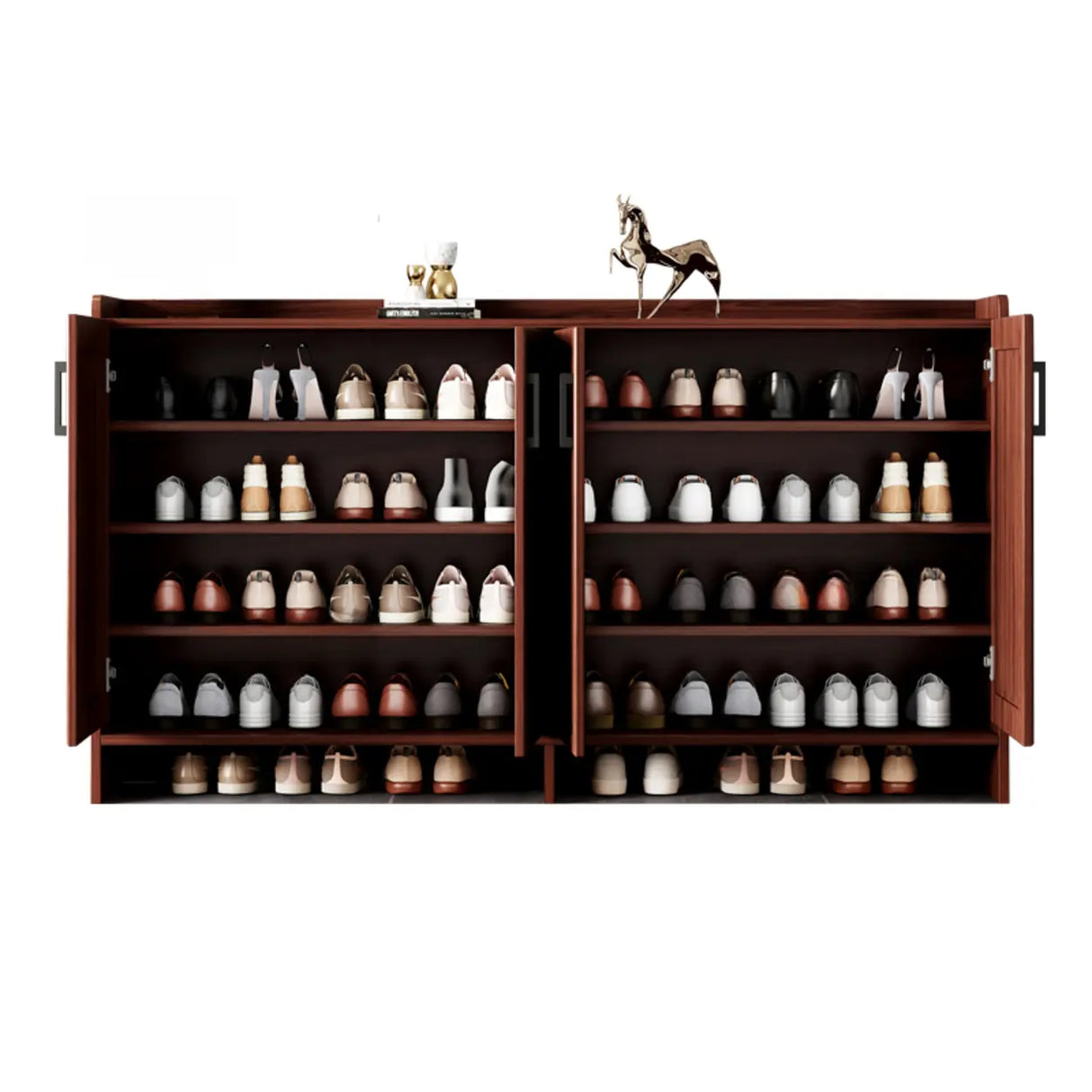 Claasic Wooden Shoe Storage Cabinet Hallway Brown 3 Doors Image - 10