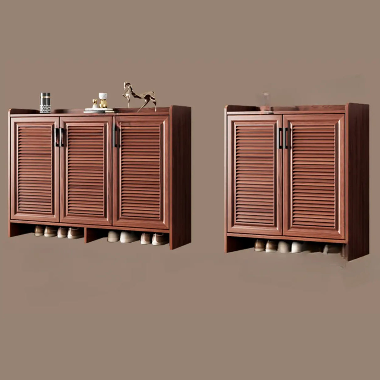 Claasic Wooden Shoe Storage Cabinet Hallway Brown 3 Doors Image - 11