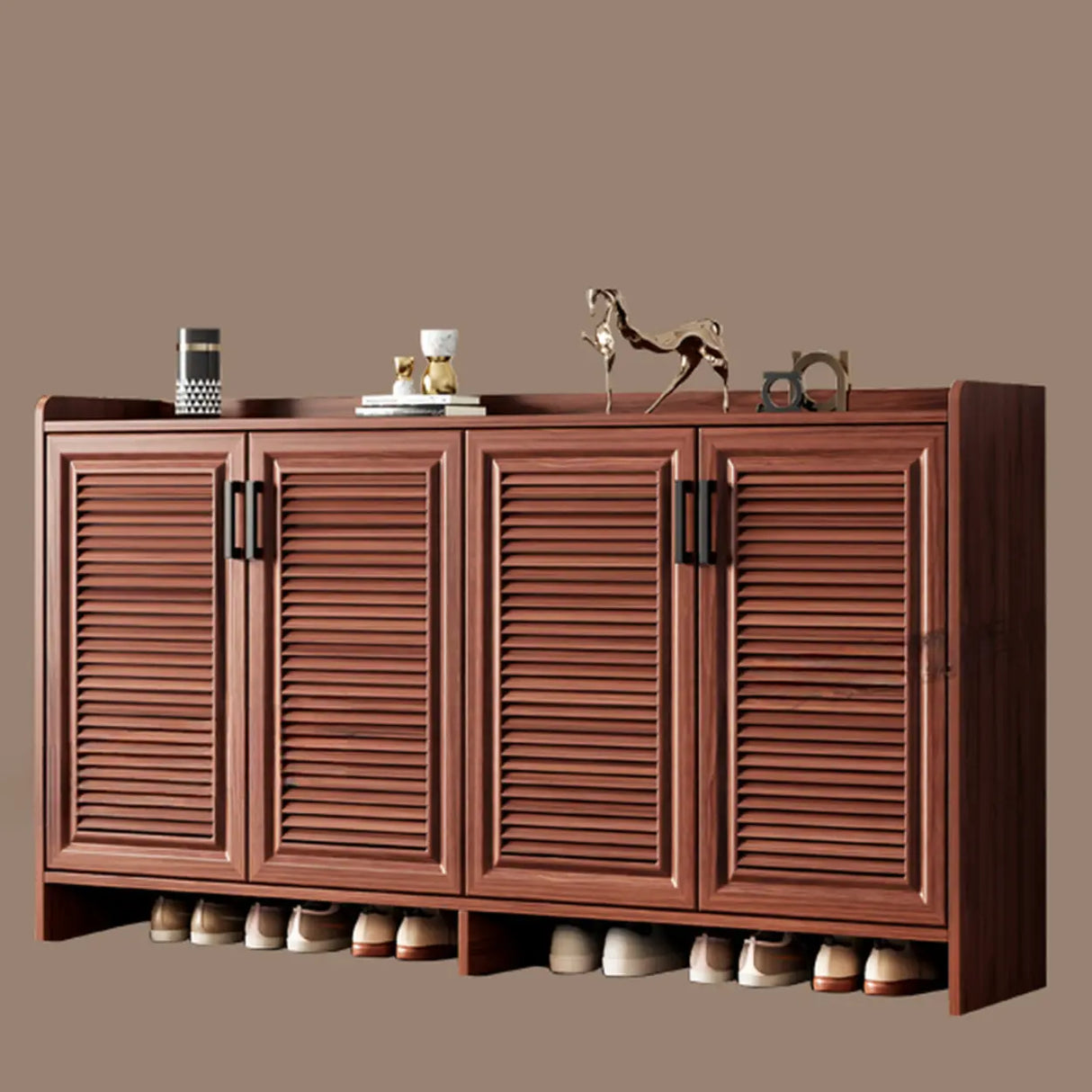 Claasic Wooden Shoe Storage Cabinet Hallway Brown 3 Doors Image - 12