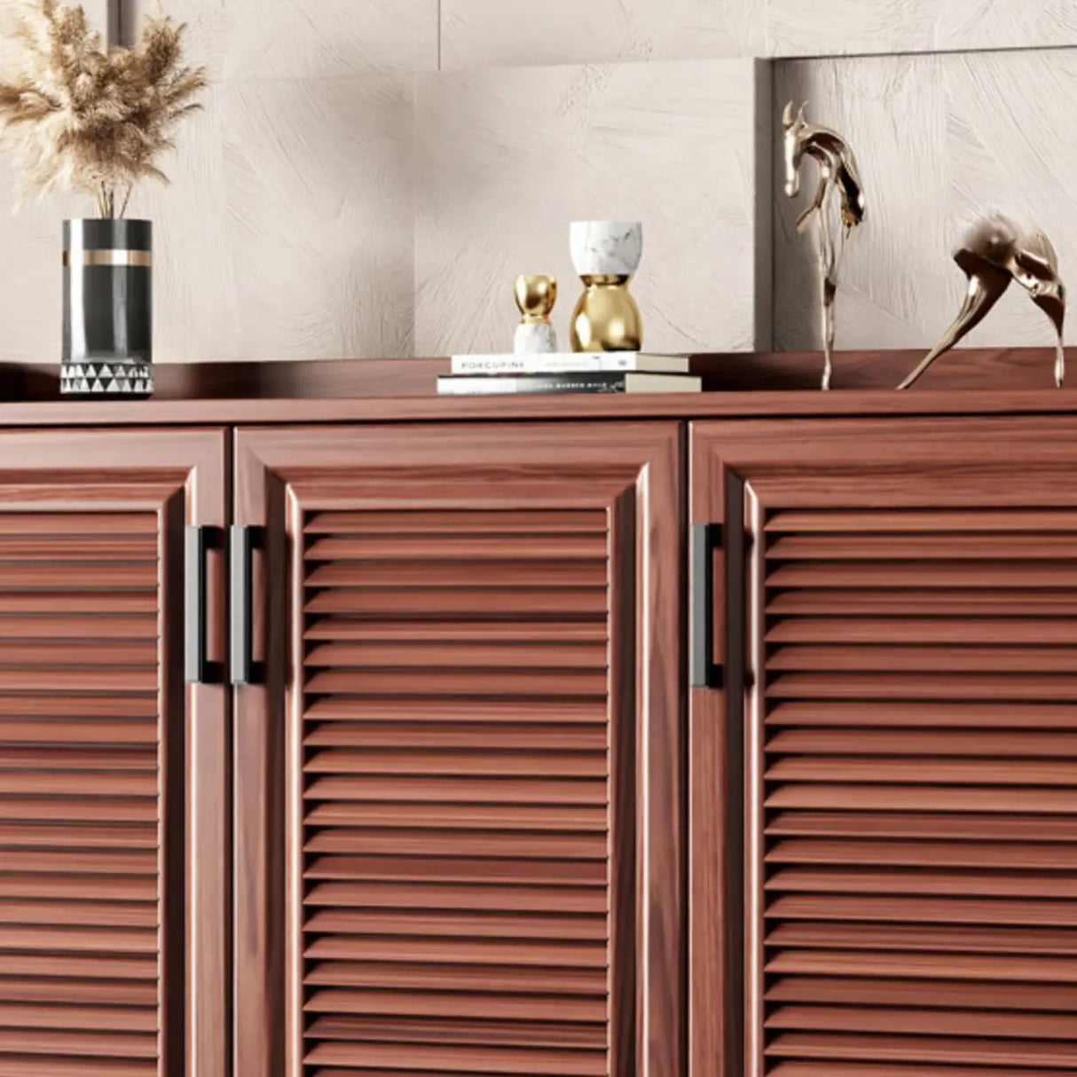 Claasic Wooden Shoe Storage Cabinet Hallway Brown 3 Doors Image - 13