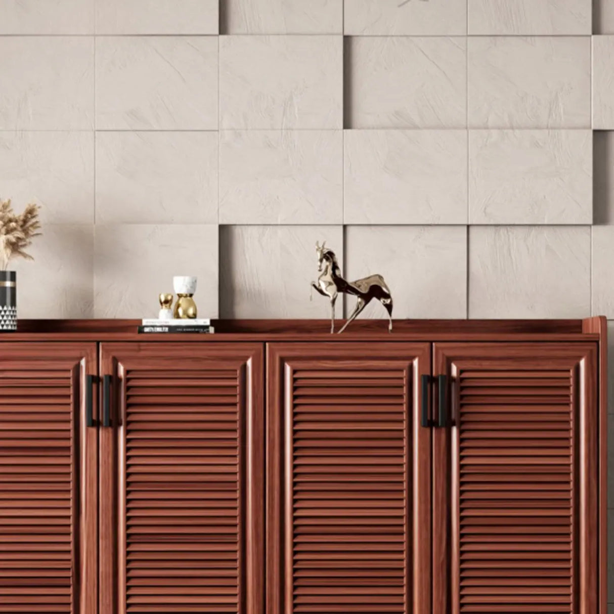 Claasic Wooden Shoe Storage Cabinet Hallway Brown 3 Doors Image - 18