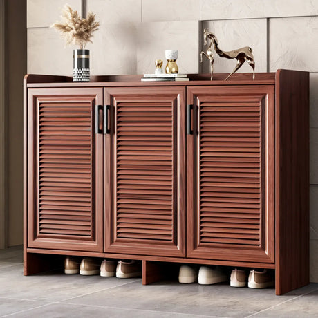 Claasic Wooden Shoe Storage Cabinet Hallway Brown 3 Doors Image - 1