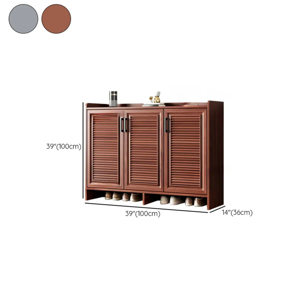Claasic Wooden Shoe Storage Cabinet Hallway Brown 3 Doors Image - 23