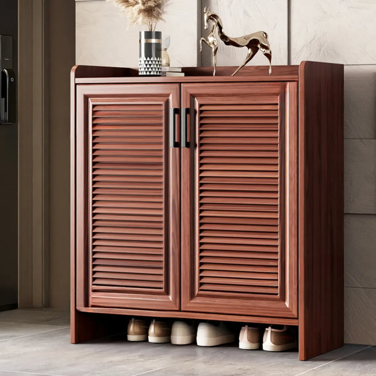 Claasic Wooden Shoe Storage Cabinet Hallway Brown 3 Doors Image - 5