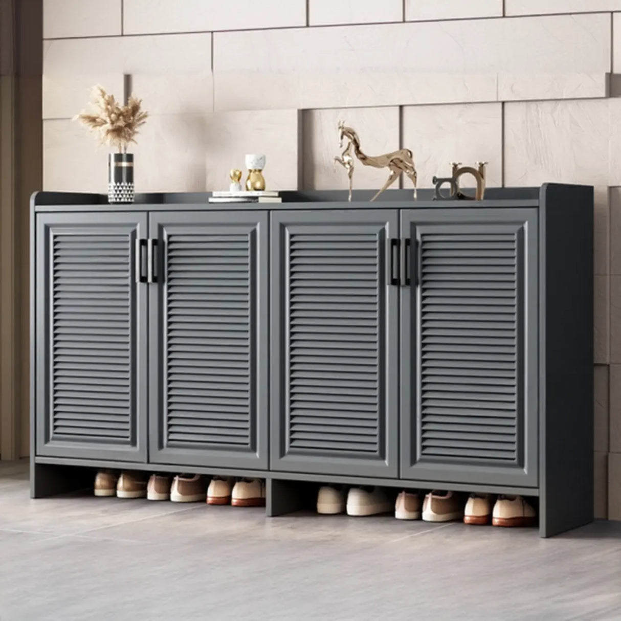 Claasic Wooden Shoe Storage Cabinet Hallway Brown 3 Doors Image - 6