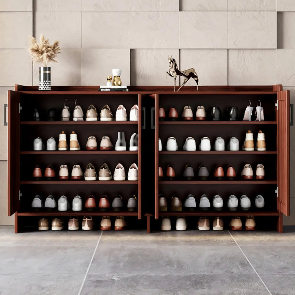 Claasic Wooden Shoe Storage Cabinet Hallway Brown 3 Doors Image - 7