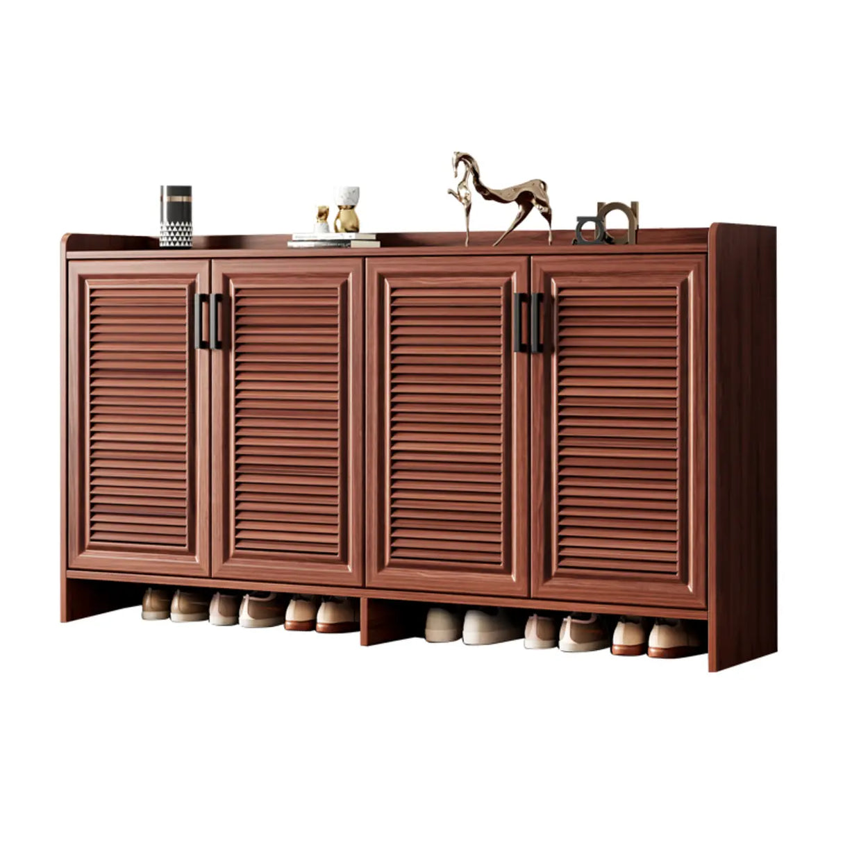 Claasic Wooden Shoe Storage Cabinet Hallway Brown 3 Doors Image - 9