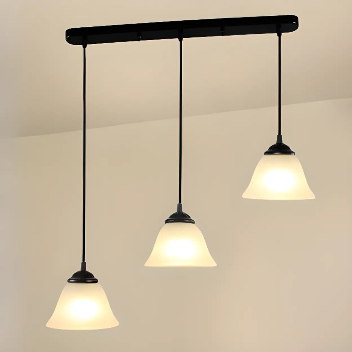 Classic 3-Light Bell Glass Island Pendant Light Image - 1