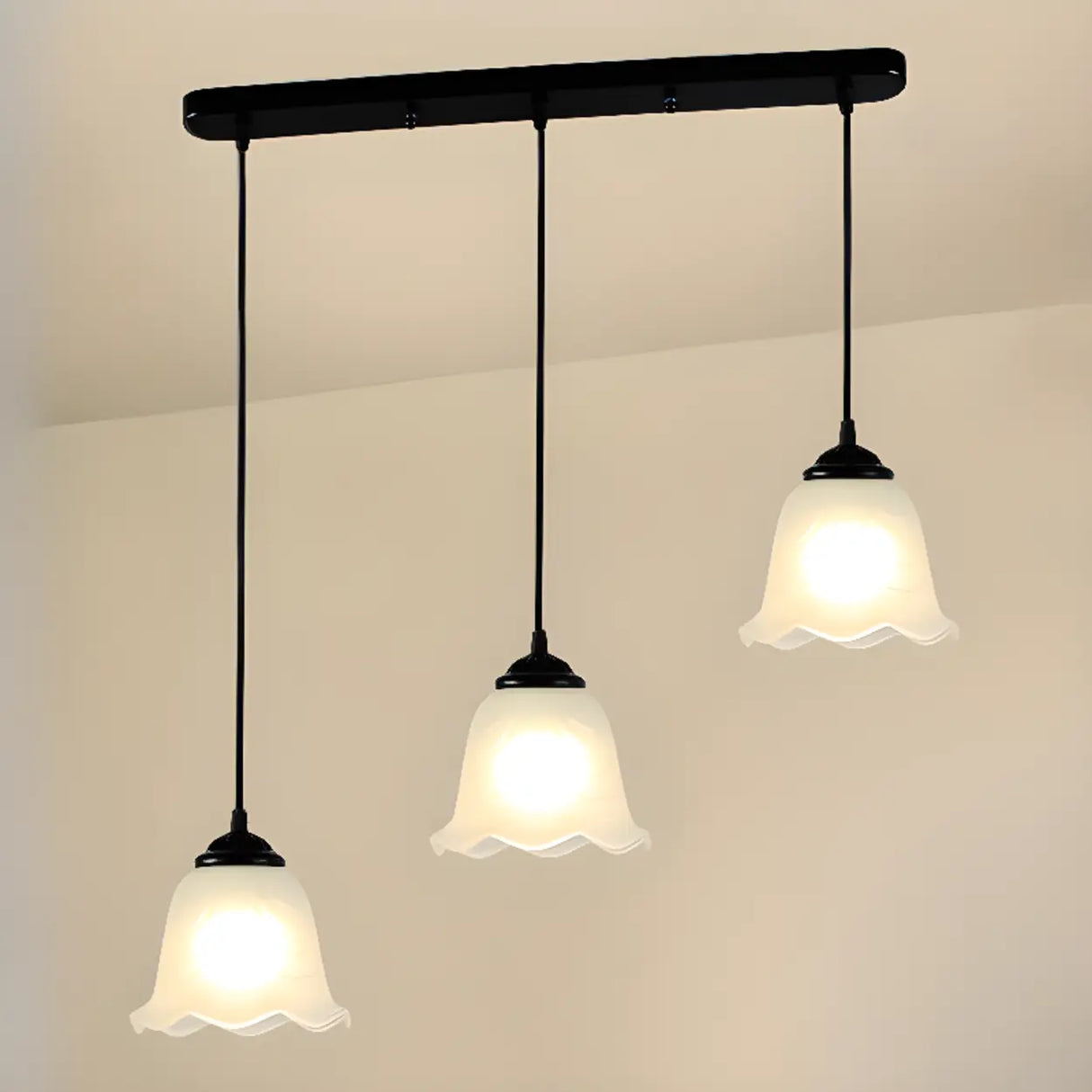 Classic 3-Light Bell Glass Island Pendant Light Image - 6