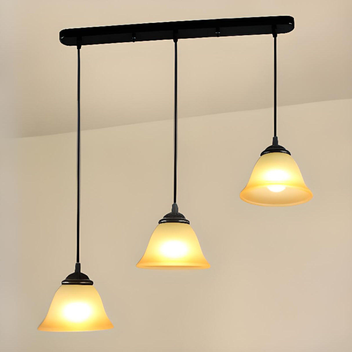 Classic 3-Light Bell Glass Island Pendant Light Image - 7