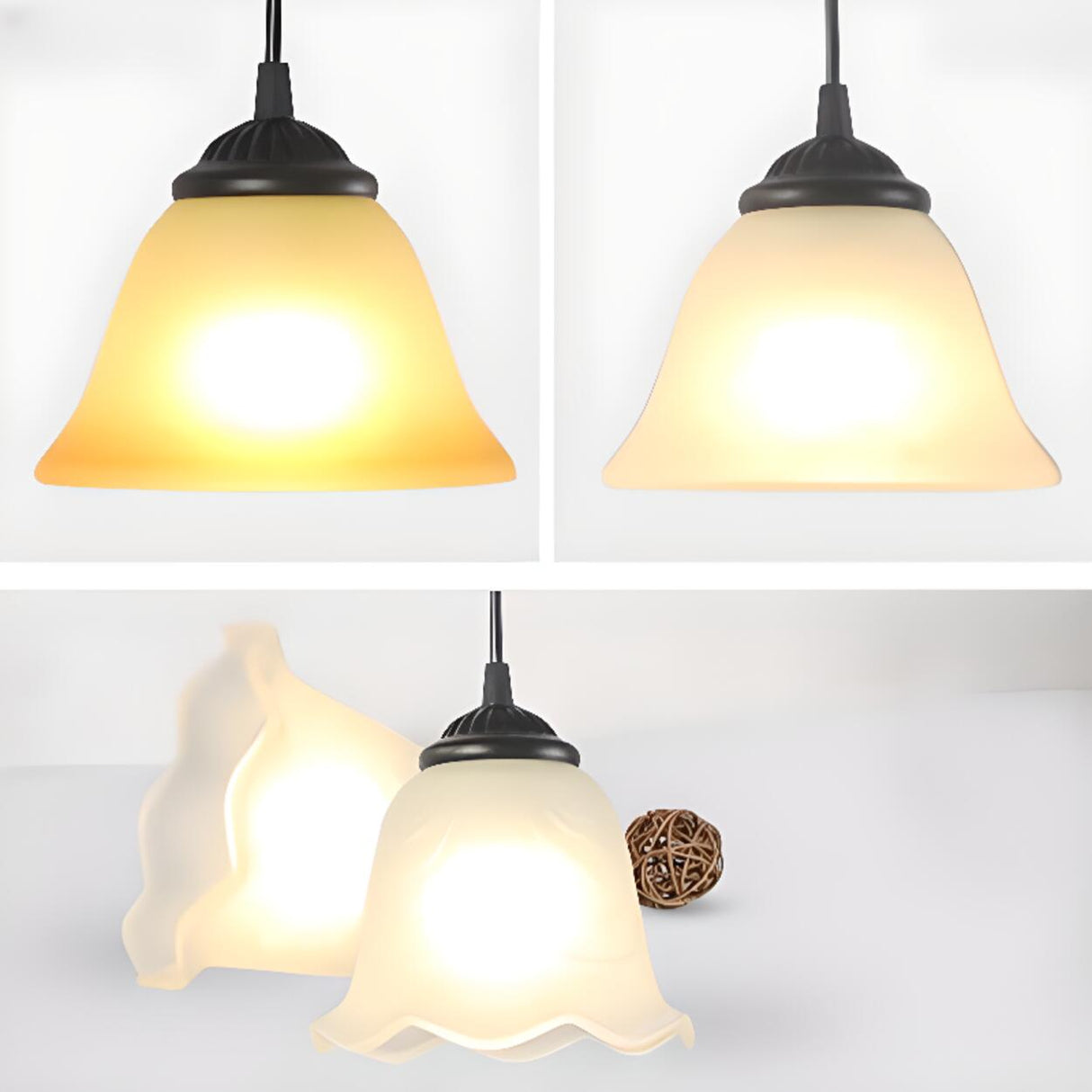 Classic 3-Light Bell Glass Island Pendant Light Image - 9