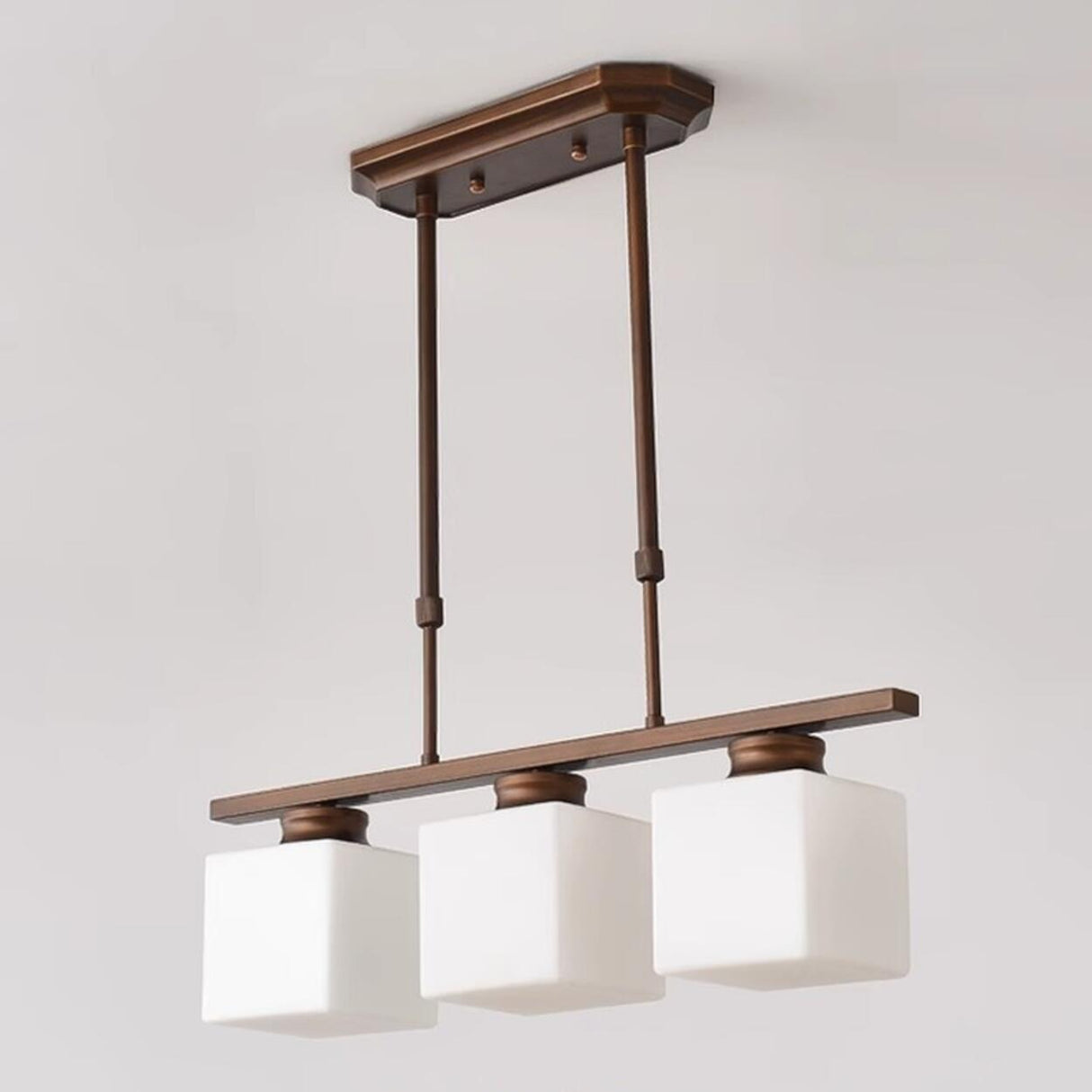 Classic 3-Light Brown Square Island Ceiling Light Image - 10