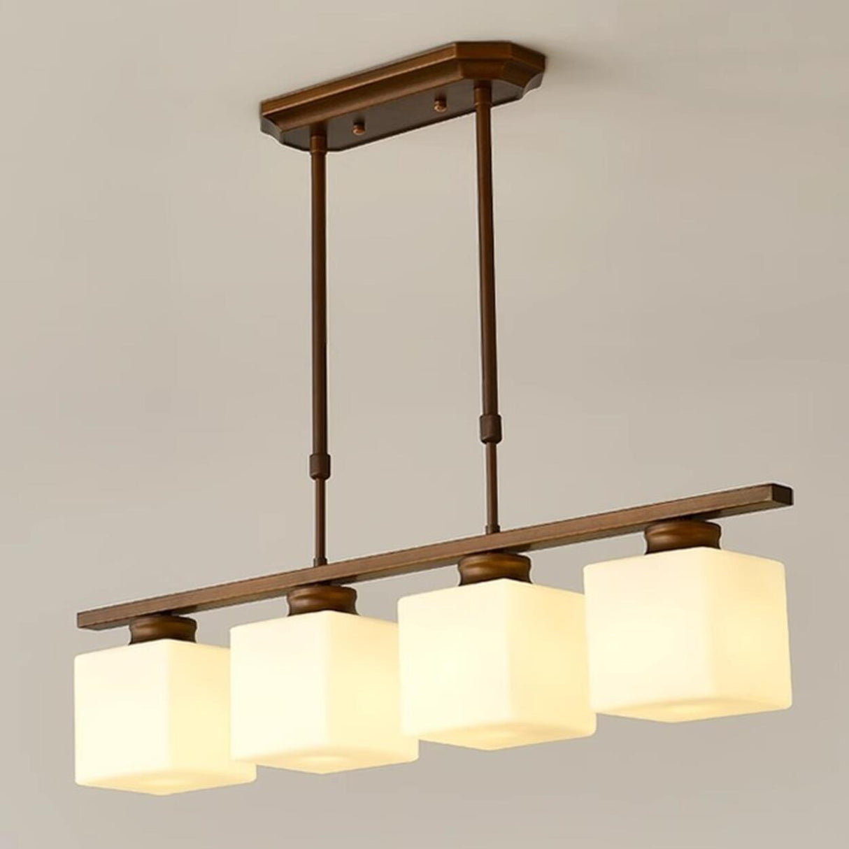 Classic 3-Light Brown Square Island Ceiling Light Image - 11